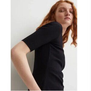 H&M Basics Ribbed Scoop Neck T-Shirt Black M